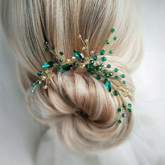 Hair Accessories Vintage Bridal Clips Flower Green - Picture 4 of 4